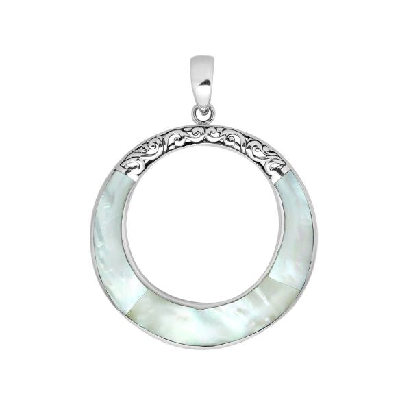 AP-1117-MOP Sterling Silver Round Shape Pendant With Mother Of Pearl Jewelry Bali Designs Inc 