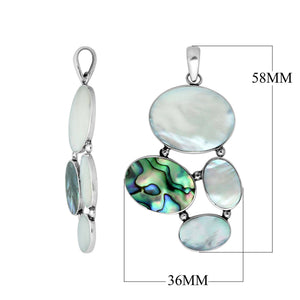 Wholesale sterling silver pendant with abalone and white shell inlay, oval cluster design – handcrafted Bali jewelry
