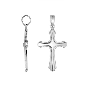 Wholesale sterling silver cross pendant with classic flared-arm design and high-polish finish, handcrafted in Bali.