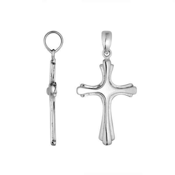 Wholesale sterling silver cross pendant with classic flared-arm design and high-polish finish, handcrafted in Bali.