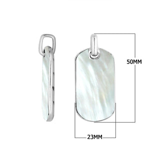 Wholesale sterling silver rectangular pendant with genuine mother of pearl inlay, double-sided design featuring chevron engraving, handcrafted Bali jewelry for bulk orders.