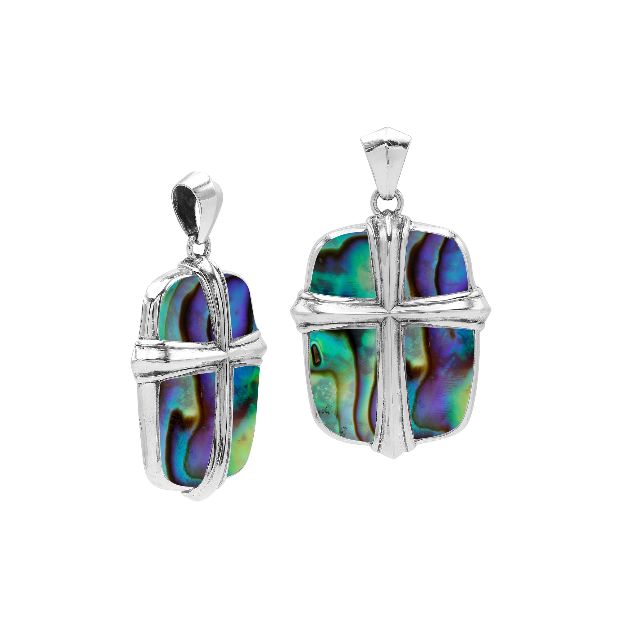 Wholesale sterling silver cross pendant with genuine abalone shell inlay, handcrafted Bali artisan jewelry for bulk buyers.