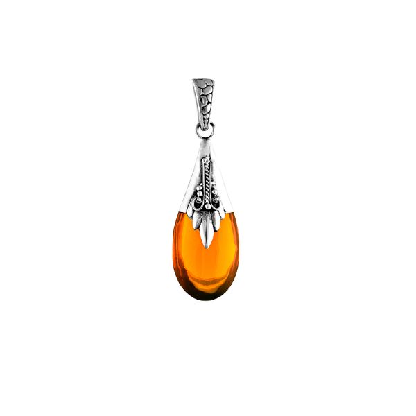 AP-6003-AB Sterling Silver Tears drop Shape Pendant With Amber Jewelry Bali Designs Inc 