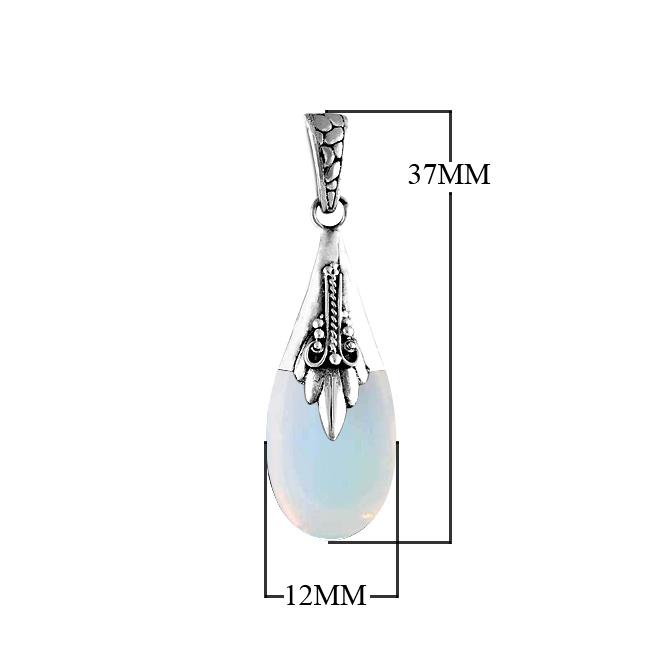 Sterling silver pendant with opalite teardrop, handcrafted Bali wholesale jewelry.