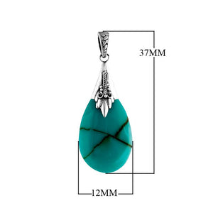 Sterling silver teardrop pendant with turquoise shell, handcrafted Bali wholesale jewelry.