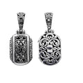 Sterling silver fancy oval pendant with Bali scrollwork design, wholesale artisan jewelry.