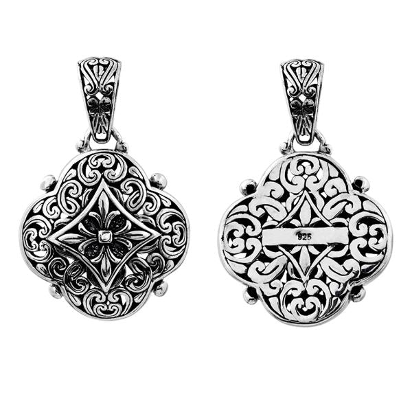 AP-6009-S Sterling Silver Designer Flower Shape Pendant With Plain Silver Jewelry Bali Designs Inc 
