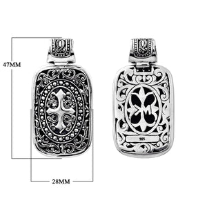 Sterling silver rectangular pendant with Bali carvings, wholesale handcrafted jewelry