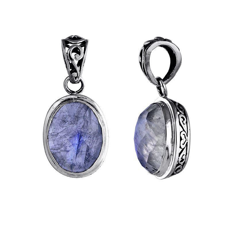 AP-6020-RM Sterling Silver Oval Shape Pendant With Rainbow Moonstone Jewelry Bali Designs Inc 