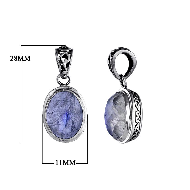 AP-6020-RM Sterling Silver Oval Shape Pendant With Rainbow Moonstone Jewelry Bali Designs Inc 