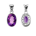 Sterling silver oval pendant with faceted amethyst quartz and Balinese filigree scroll back, wholesale jewelry.