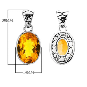 Sterling silver oval pendant with faceted Citrine Quartz and Balinese scroll back design, wholesale Quartz jewelry.
