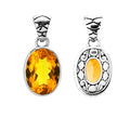 Sterling silver oval pendant with faceted Citrine Quartz and Balinese scroll back design, wholesale Quartz jewelry.