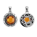 Sterling silver wholesale Citrine Quartz pendant with hammered texture and filigree back design.