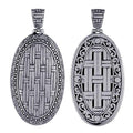 Wholesale sterling silver oval pendant with woven texture and ornate border design.
