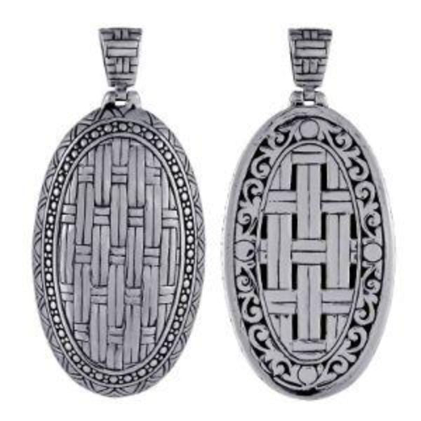 AP-6041-S Sterling Silver Oval Shape Beautiful Pendant With Plain Silver Jewelry Bali Designs Inc 