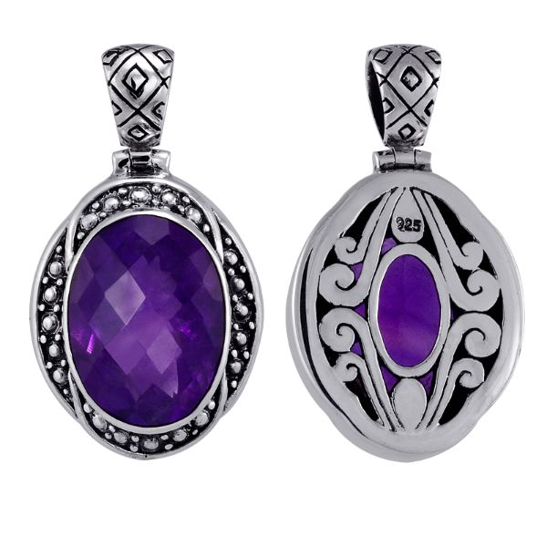 AP-6046-AM Sterling Silver Pendant With Amethyst Q. Jewelry Bali Designs Inc 