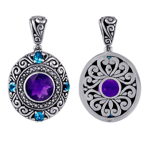 AP-6047-CO1 Sterling Silver Pendant With Amethyst, Blue Topaz Jewelry Bali Designs Inc 