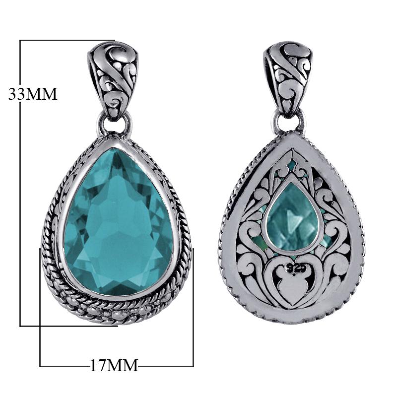 Sterling silver teardrop pendant with faceted blue topaz quartz, wholesale jewelry from Indonesia