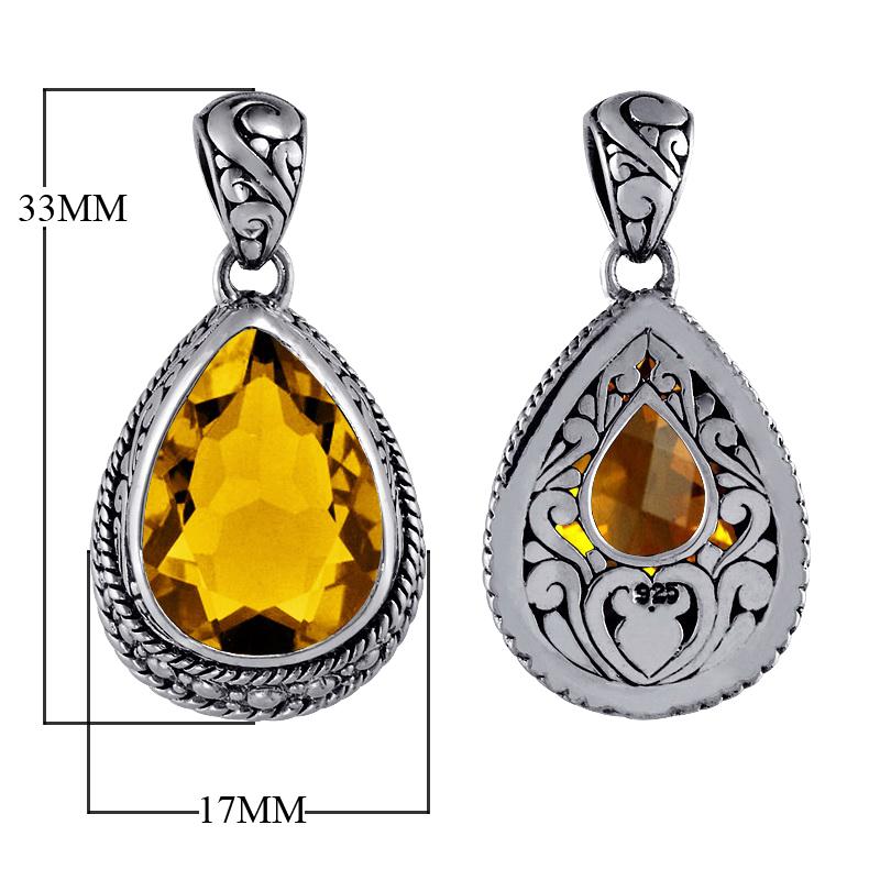 Sterling silver teardrop pendant with faceted citrine quartz, wholesale jewelry from Indonesia