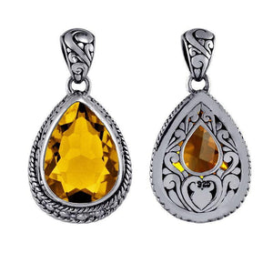 Sterling silver teardrop pendant with faceted citrine quartz, wholesale jewelry from Indonesia