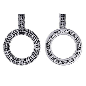 Sterling silver round pendant with dotted and floral Bali patterns, handcrafted in Indonesia