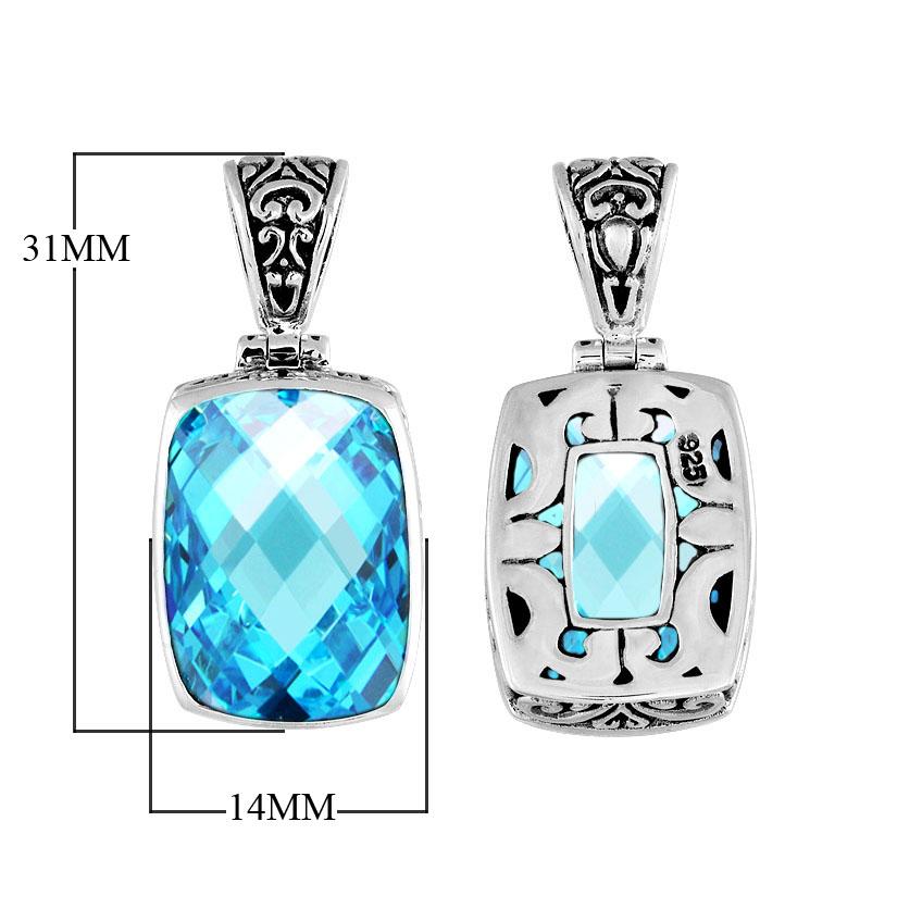 Wholesale Sterling Silver Rectangular Pendant with Blue Topaz Quartz – Bali Jewelry