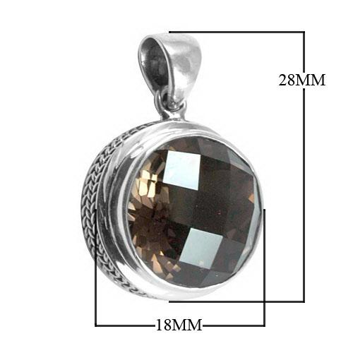 Sterling silver round pendant with Smoky Topaz Quartz and rope detailing, handcrafted in Bali