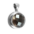 Sterling silver round pendant with Smoky Topaz Quartz and rope detailing, handcrafted in Bali