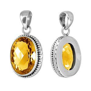 Wholesale sterling silver oval citrine quartz pendant with faceted cut, handcrafted in Bali