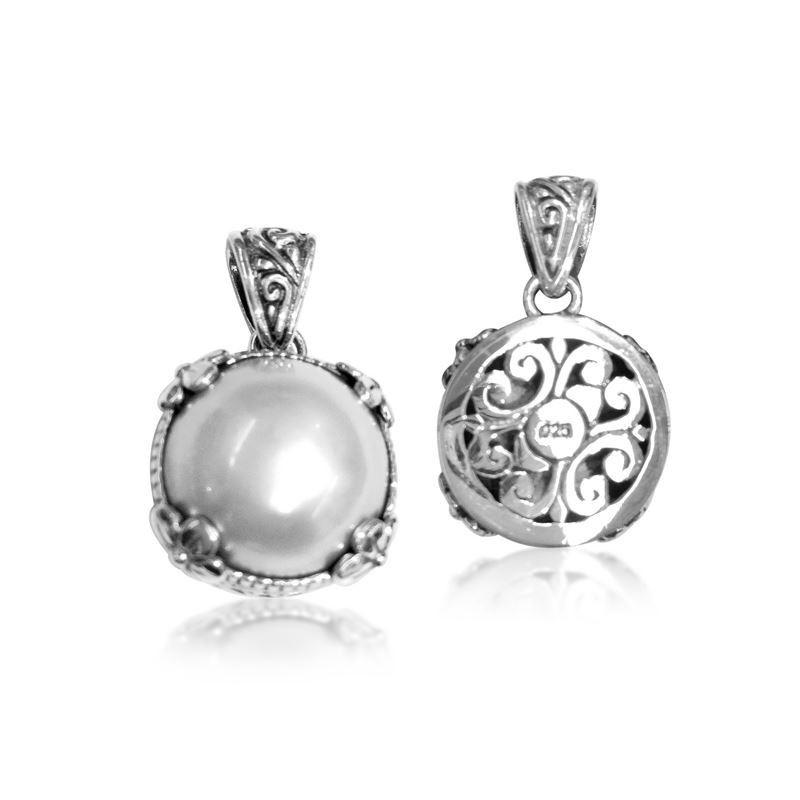 AP-6075-PE Sterling Silver Small Round Shape Beautiful Designer Pendant With Mabe Pearl Jewelry Bali Designs Inc 