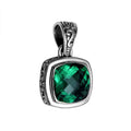 Wholesale Green Quartz cushion-cut sterling silver pendant with Balinese scroll design, handcrafted in Bali.