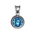 Wholesale Blue Topaz Quartz round sterling silver pendant with twisted rope bezel, handcrafted in Bali.