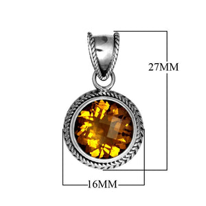 Wholesale Citrine Quartz round sterling silver pendant with twisted rope bezel, handcrafted in Bali.