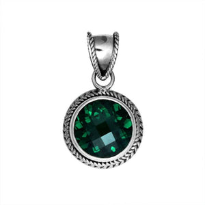 Sterling Silver Green Quartz Pendant with rope detailing handcrafted in Bali