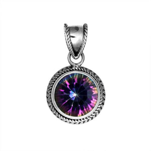 Sterling Silver Mystic Topaz Quartz Pendant with rainbow hues handcrafted in Bali