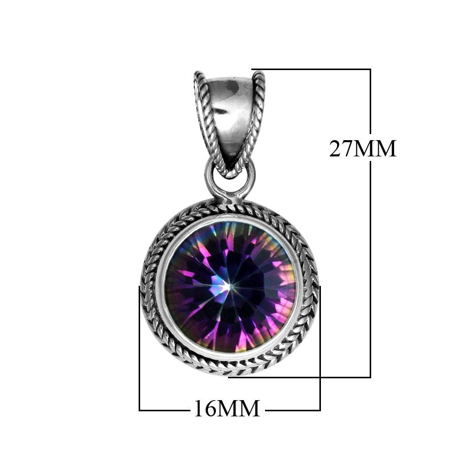 Sterling Silver Mystic Topaz Quartz Pendant with rainbow hues handcrafted in Bali