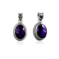 Sterling Silver Oval Amethyst Quartz Pendant with rope bezel handcrafted in Bali