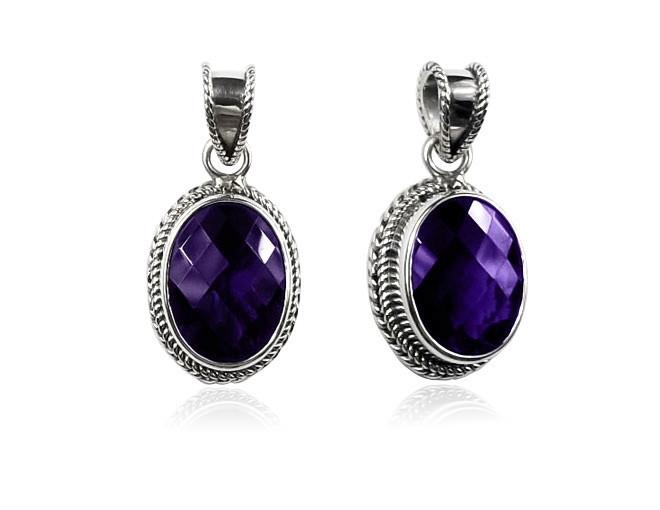 AP-6090-AM Sterling Silver Pendant With Amethyst Q. Jewelry Bali Designs Inc 