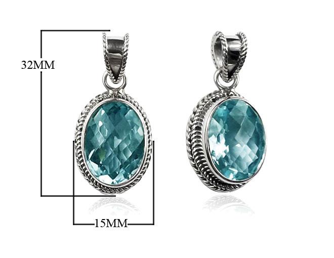 AP-6090-BT Sterling Silver Pendant With Blue Topaz Q. Jewelry Bali Designs Inc 