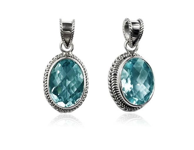 AP-6090-BT Sterling Silver Pendant With Blue Topaz Q. Jewelry Bali Designs Inc 