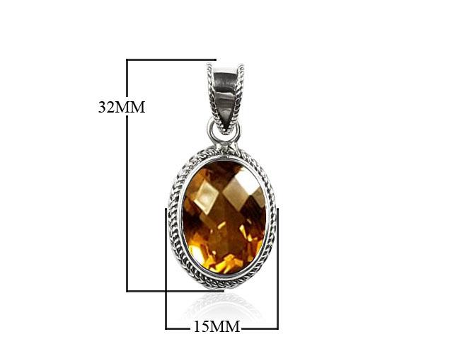 Sterling Silver Oval Citrine Quartz Pendant with rope bezel handcrafted in Bali