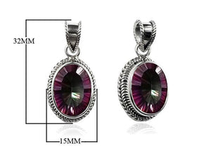 Sterling Silver Mystic Topaz Quartz Oval Pendant with rainbow effect handcrafted in Bali