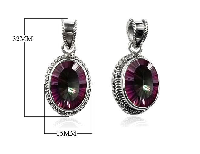 Sterling Silver Mystic Topaz Quartz Oval Pendant with rainbow effect handcrafted in Bali