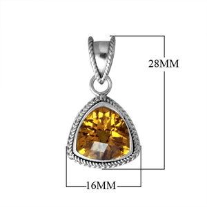 Sterling Silver Citrine Quartz Trillion Pendant with rope bezel handcrafted in Bali