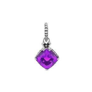 Sterling Silver Amethyst Quartz Cushion Pendant with beaded bail handcrafted in Bali