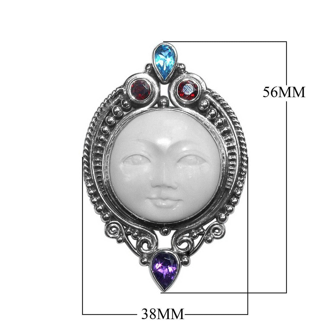 AP-6095-CO1 Sterling Silver Pendant With Bone Face, Amethyst Q., Blue Topaz Q. & Garnet Q. Jewelry Bali Designs Inc 