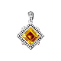 Sterling Silver Square Pendant with Citrine Quartz and Garnet Quartz handcrafted in Bali