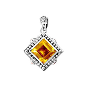 Sterling Silver Square Pendant with Citrine Quartz and Garnet Quartz handcrafted in Bali