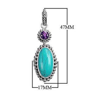 Sterling Silver Pendant with Turquoise Shell and Amethyst Quartz handcrafted in Bali